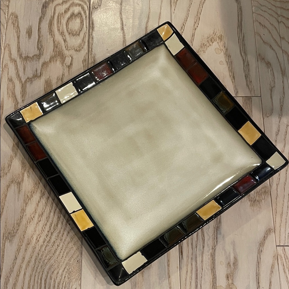 Square Ceramic Plate with Mosaic Border